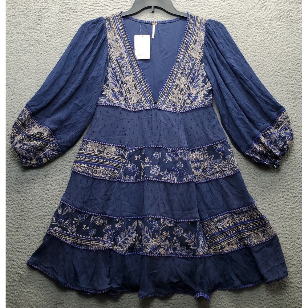 Free‎ People My Love Mini Dress Womens XS Multi Floral Balloon Sleeve Oversized